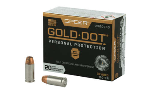 Ammunition Speer Ammunition Speer Gold Dot 32ACP SPR GOLD DOT 32ACP 60GR HP 20/200 • Model: Speer Gold Dot